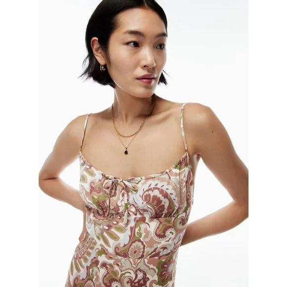Aritzia WILFRED Bellow Paisley Floral Crepe Gathered Mini Slip Dress, Size 2 - Picture 15 of 16